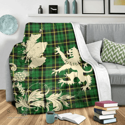 Scottish Wallace Hunting - Red Clan Tartan Blanket -  Lion Thistle Map Style Scottish Plaid Tartan Plaid