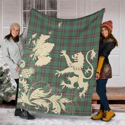 Scottish MacKinnon Hunting Ancient Clan Tartan Blanket -  Lion Thistle Map Style Scottish Plaid Tartan Plaid