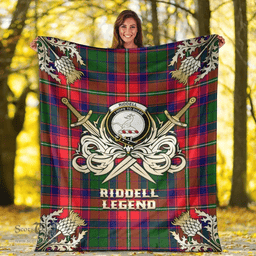 Scottish Premium Blanket Riddell Clan Tartan Blanket - Gold Courage Style Scottish Plaid Tartan Plaid