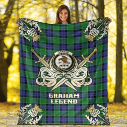 Scottish Premium Blanket Graham of Menteith Modern Clan Tartan Blanket - Gold Courage Style Scottish Plaid Tartan Plaid