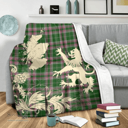 Scottish Gray Hunting Clan Tartan Blanket -  Lion Thistle Map Style Scottish Plaid Tartan Plaid