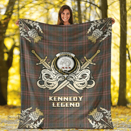 Scottish Premium Blanket Kennedy Weathered Clan Tartan Blanket - Gold Courage Style Scottish Plaid Tartan Plaid