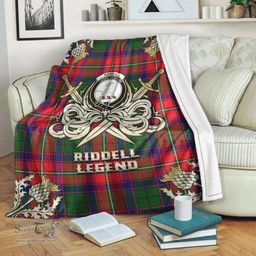 Scottish Premium Blanket Riddell Clan Tartan Blanket - Gold Courage Style Scottish Plaid Tartan Plaid