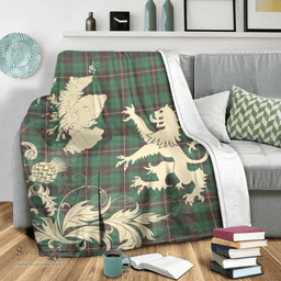 Scottish MacKinnon Hunting Ancient Clan Tartan Blanket -  Lion Thistle Map Style Scottish Plaid Tartan Plaid