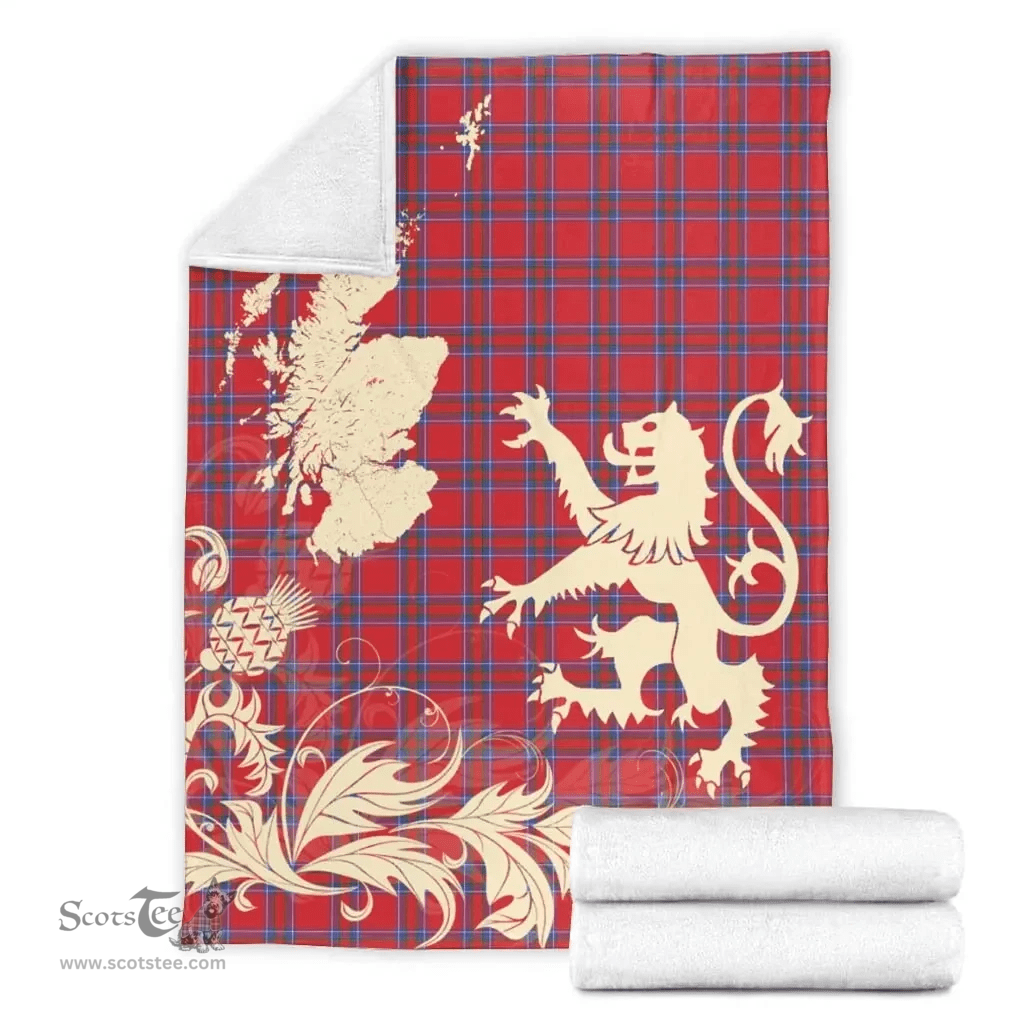 Scottish Inverness District Clan Tartan Blanket -  Lion Thistle Map Style Scottish Plaid Tartan Plaid