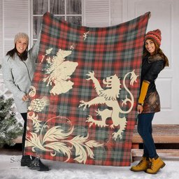Scottish MacLachlan Weathered Clan Tartan Blanket -  Lion Thistle Map Style Scottish Plaid Tartan Plaid