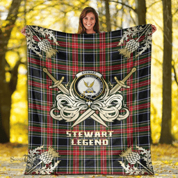 Scottish Premium Blanket Stewart Black Clan Tartan Blanket - Gold Courage Style Scottish Plaid Tartan Plaid