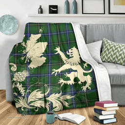 Scottish Henderson Modern Clan Tartan Blanket -  Lion Thistle Map Style Scottish Plaid Tartan Plaid