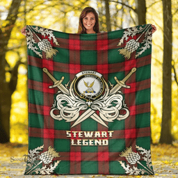 Scottish Premium Blanket Stewart Atholl Modern Clan Tartan Blanket - Gold Courage Style Scottish Plaid Tartan Plaid