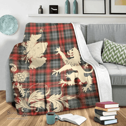 Scottish MacLachlan Weathered Clan Tartan Blanket -  Lion Thistle Map Style Scottish Plaid Tartan Plaid