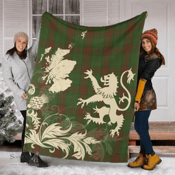 Scottish Maxwell Hunting Clan Tartan Blanket -  Lion Thistle Map Style Scottish Plaid Tartan Plaid
