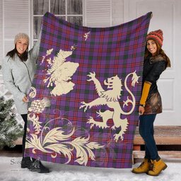 Scottish Montgomery Modern Clan Tartan Blanket -  Lion Thistle Map Style Scottish Plaid Tartan Plaid