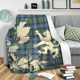 Scottish MacRae Hunting Ancient Clan Tartan Blanket -  Lion Thistle Map Style Scottish Plaid Tartan Plaid