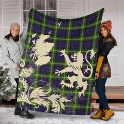 Scottish Watson Modern Clan Tartan Blanket -  Lion Thistle Map Style Scottish Plaid Tartan Plaid