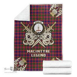 Scottish Premium Blanket MacIntyre Modern Clan Tartan Blanket - Gold Courage Style Scottish Plaid Tartan Plaid