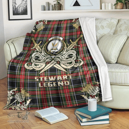 Scottish Premium Blanket Stewart Black Clan Tartan Blanket - Gold Courage Style Scottish Plaid Tartan Plaid