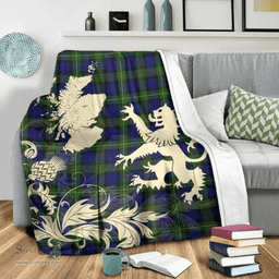 Scottish MacEwen Modern Clan Tartan Blanket -  Lion Thistle Map Style Scottish Plaid Tartan Plaid
