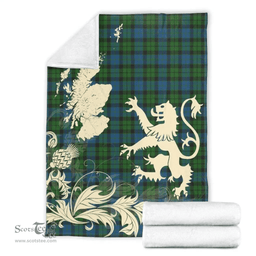 Scottish MacKay Modern Clan Tartan Blanket -  Lion Thistle Map Style Scottish Plaid Tartan Plaid