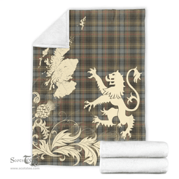Scottish Stewart Hunting Weathered Clan Tartan Blanket -  Lion Thistle Map Style Scottish Plaid Tartan Plaid