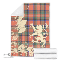 Scottish Stewart Royal Ancient Clan Tartan Blanket -  Lion Thistle Map Style Scottish Plaid Tartan Plaid