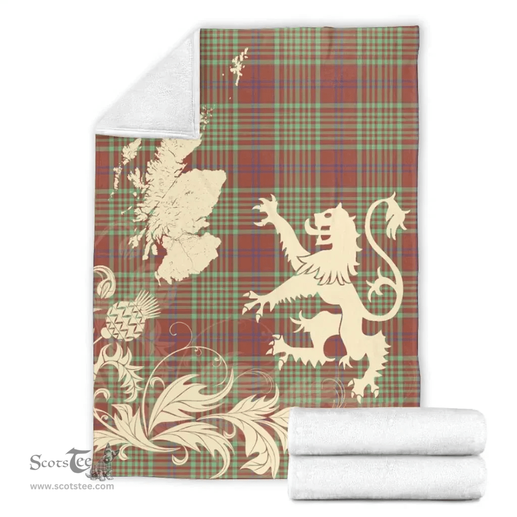 Scottish MacGill Modern Clan Tartan Blanket -  Lion Thistle Map Style Scottish Plaid Tartan Plaid