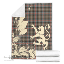 Scottish Sutherland Weathered Clan Tartan Blanket -  Lion Thistle Map Style Scottish Plaid Tartan Plaid