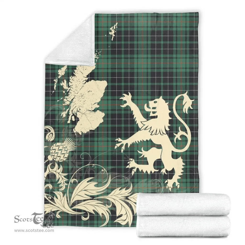 Scottish MacAulay Hunting Ancient Clan Tartan Blanket -  Lion Thistle Map Style Scottish Plaid Tartan Plaid