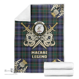 Scottish Premium Blanket MacRae Hunting Modern Clan Tartan Blanket - Gold Courage Style Scottish Plaid Tartan Plaid