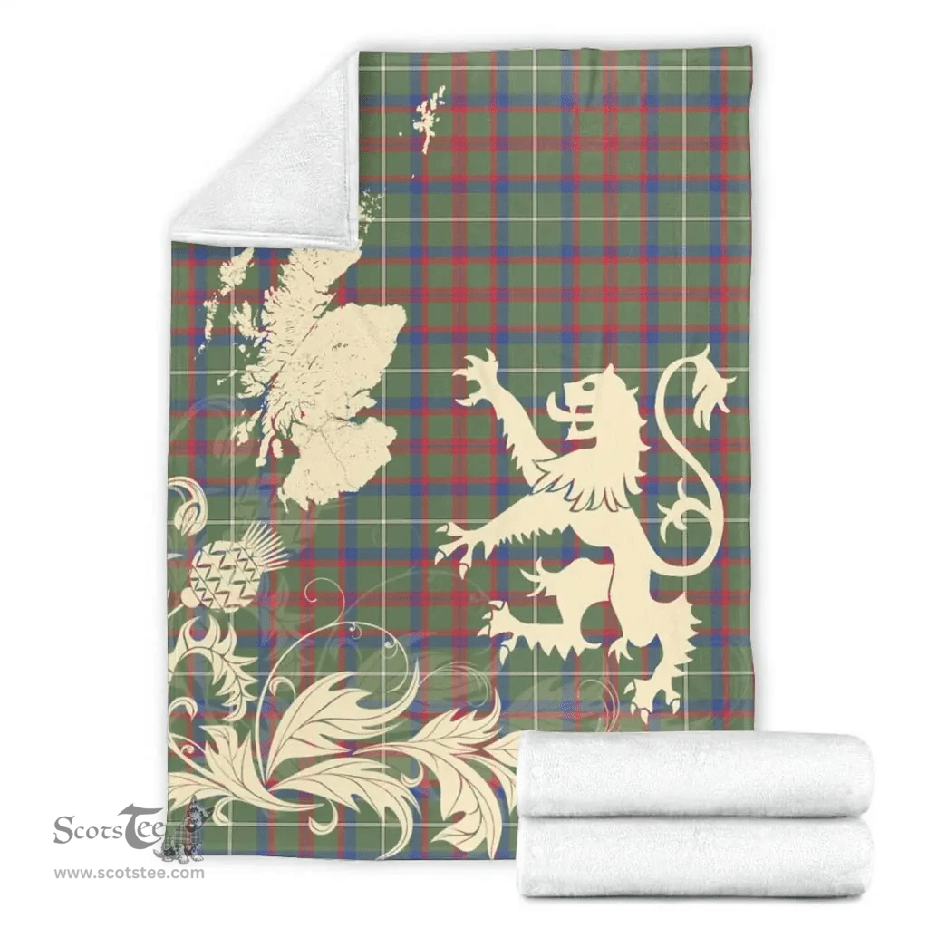 Scottish Shaw Green Modern Clan Tartan Blanket -  Lion Thistle Map Style Scottish Plaid Tartan Plaid