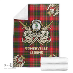 Scottish Premium Blanket Somerville Modern Clan Tartan Blanket - Gold Courage Style Scottish Plaid Tartan Plaid