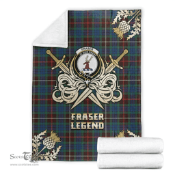 Scottish Premium Blanket Fraser Hunting Ancient Clan Tartan Blanket - Gold Courage Style Scottish Plaid Tartan Plaid