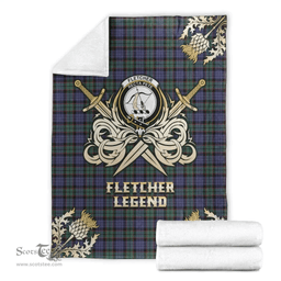 Scottish Premium Blanket Fletcher Modern Clan Tartan Blanket - Gold Courage Style Scottish Plaid Tartan Plaid