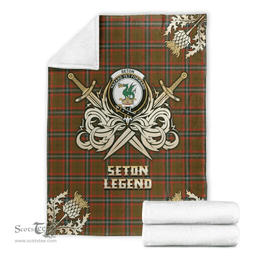 Scottish Premium Blanket Seton Hunting Modern Clan Tartan Blanket - Gold Courage Style Scottish Plaid Tartan Plaid