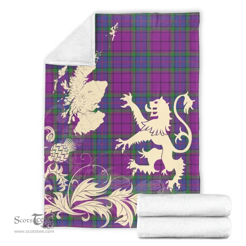 Scottish Wardlaw Modern Clan Tartan Blanket -  Lion Thistle Map Style Scottish Plaid Tartan Plaid