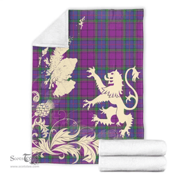 Scottish Wardlaw Modern Clan Tartan Blanket -  Lion Thistle Map Style Scottish Plaid Tartan Plaid