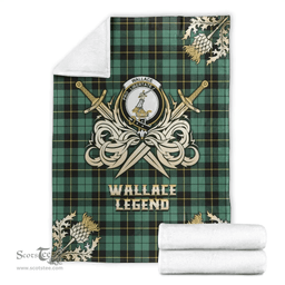 Scottish Premium Blanket Wallace Hunting Ancient Clan Tartan Blanket - Gold Courage Style Scottish Plaid Tartan Plaid