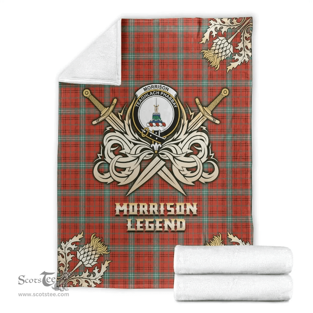 Scottish Premium Blanket Morrison Red Ancient Clan Tartan Blanket - Gold Courage Style Scottish Plaid Tartan Plaid