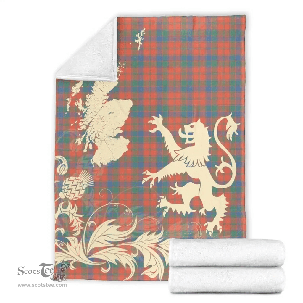 Scottish Rob Roy MacGregor Modern Clan Tartan Blanket -  Lion Thistle Map Style Scottish Plaid Tartan Plaid