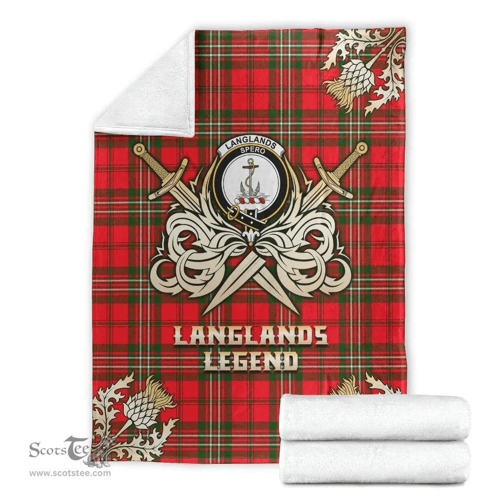 Scottish Premium Blanket Langlands Clan Tartan Blanket - Gold Courage Style Scottish Plaid Tartan Plaid