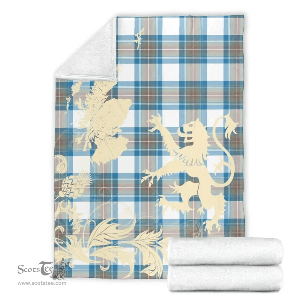 Scottish Stewart Muted Blue Clan Tartan Blanket -  Lion Thistle Map Style Scottish Plaid Tartan Plaid