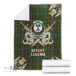 Scottish Premium Blanket Bisset Clan Tartan Blanket - Gold Courage Style Scottish Plaid Tartan Plaid