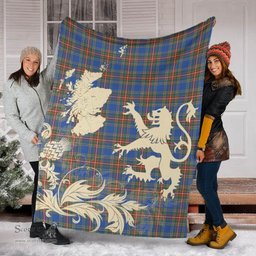 Scottish MacBeth Ancient Clan Tartan Blanket -  Lion Thistle Map Style Scottish Plaid Tartan Plaid