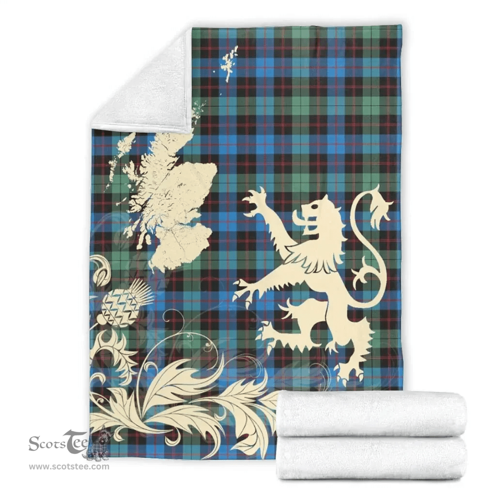 Scottish Guthrie Ancient Clan Tartan Blanket -  Lion Thistle Map Style Scottish Plaid Tartan Plaid