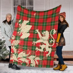 Scottish Lennox Modern Clan Tartan Blanket -  Lion Thistle Map Style Scottish Plaid Tartan Plaid