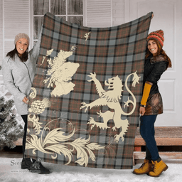 Scottish MacLaren Weathered Clan Tartan Blanket -  Lion Thistle Map Style Scottish Plaid Tartan Plaid