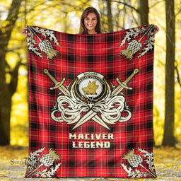 Scottish Premium Blanket MacIver Modern Clan Tartan Blanket - Gold Courage Style Scottish Plaid Tartan Plaid