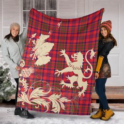 Scottish Murray of Tulloch Modern Clan Tartan Blanket -  Lion Thistle Map Style Scottish Plaid Tartan Plaid