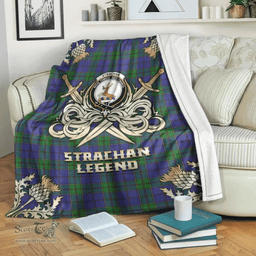 Scottish Premium Blanket Strachan Clan Tartan Blanket - Gold Courage Style Scottish Plaid Tartan Plaid