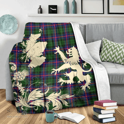 Scottish Morrison Modern Clan Tartan Blanket -  Lion Thistle Map Style Scottish Plaid Tartan Plaid