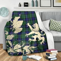 Scottish MacCallum Modern Clan Tartan Blanket -  Lion Thistle Map Style Scottish Plaid Tartan Plaid